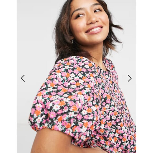 ASOS DESIGN Midi Tiered Smock Dress in Pink Floral Print - Picture 5 of 13